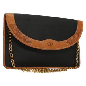 Authentic Christian Dior Chain Shoulder Bag PVC Canvas Black